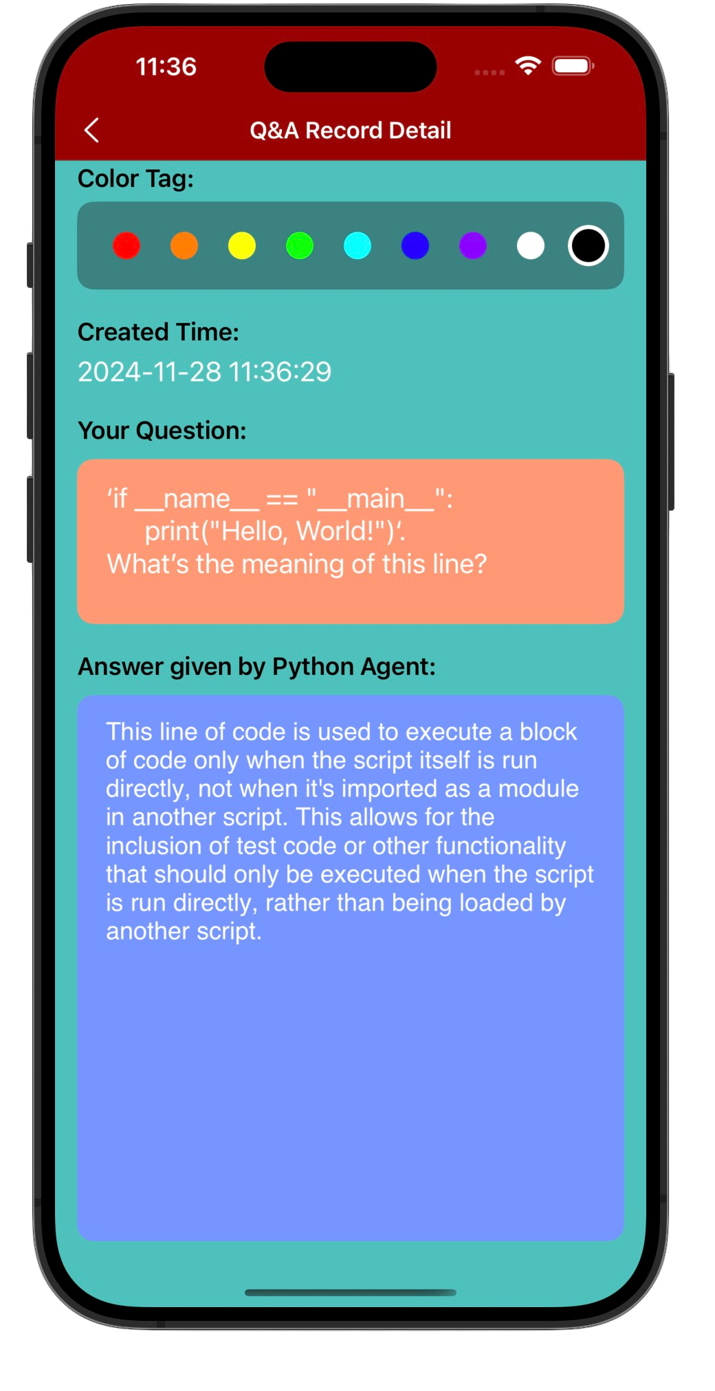 1st iPhone Screenshot of PythonQA App