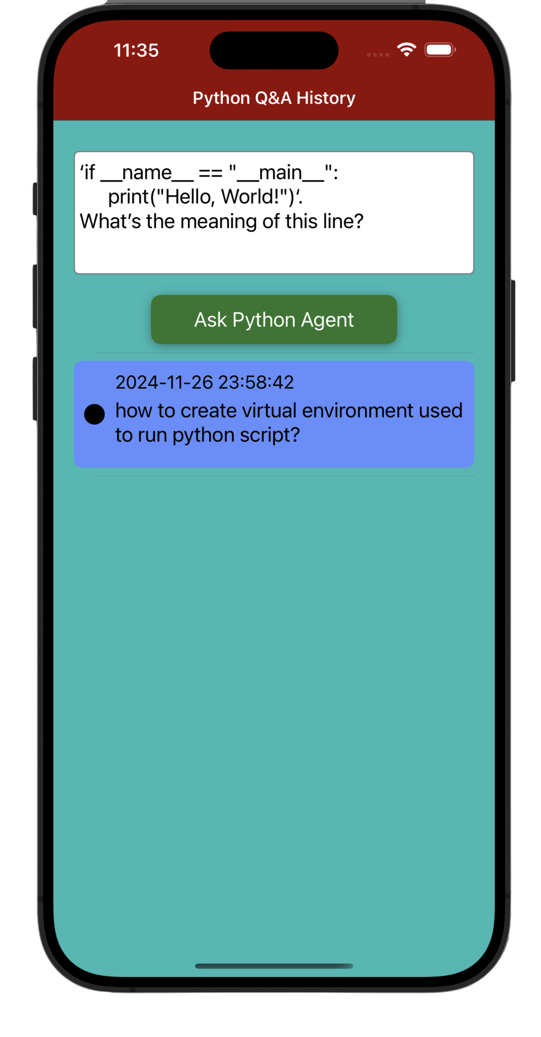 2nd iPhone Screenshot of PythonQA App